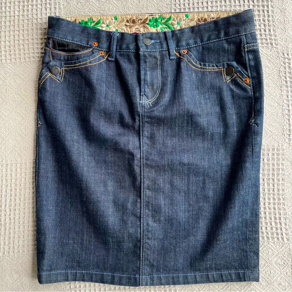 Wicked West Country Western Denim Straight Above Knee 5 Pocket Fly Zip Skirt 8